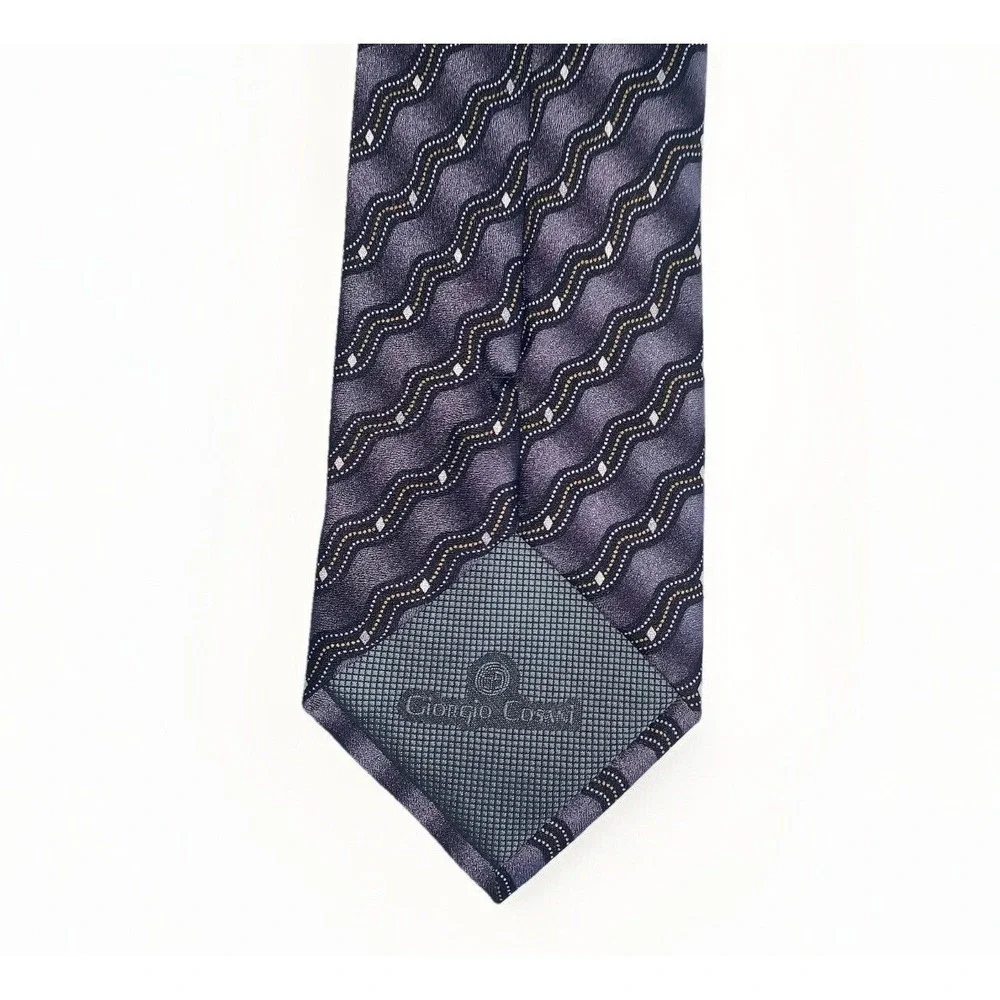 Giorgio Cosani Mens Silk Tie Blue Purple Wavy Stripe Diamond Designer Italy Made